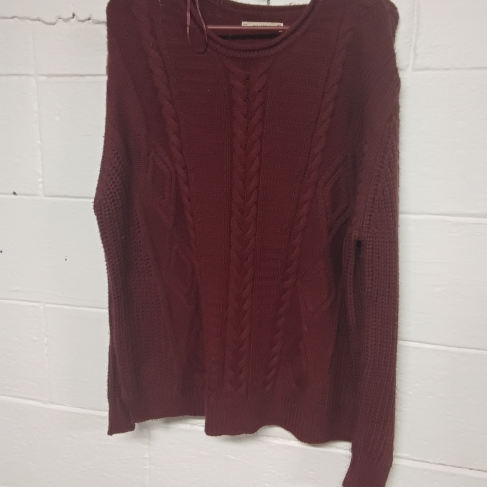 Massimo Dutti Maroon Cable Knit Sweater